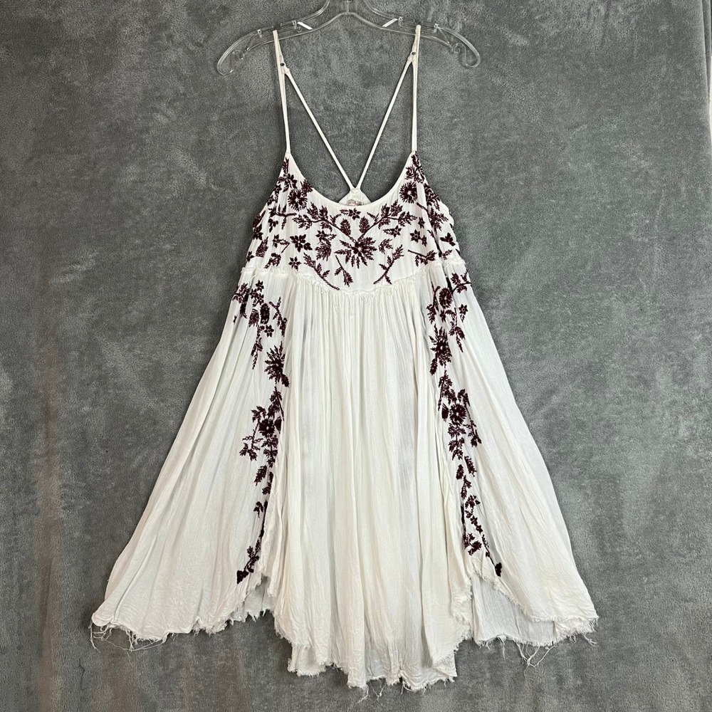 Free People Babydoll Slip Dress Womens M Embroidered Boho Beachy Delicate - Picture 1 of 10